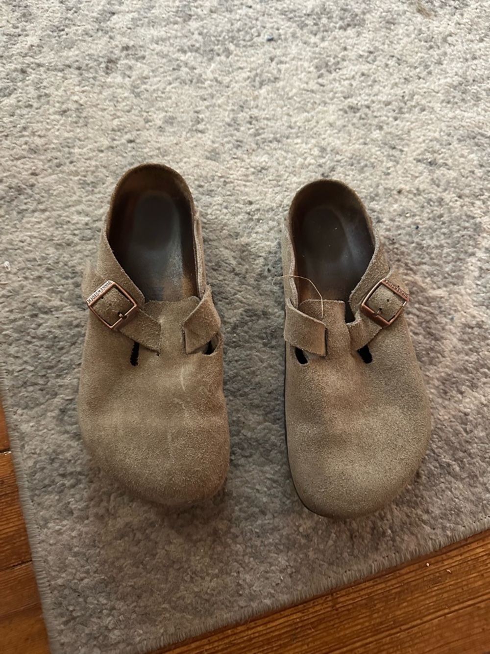 Birkenstock Suede Clog Mule in Taupe Brown
